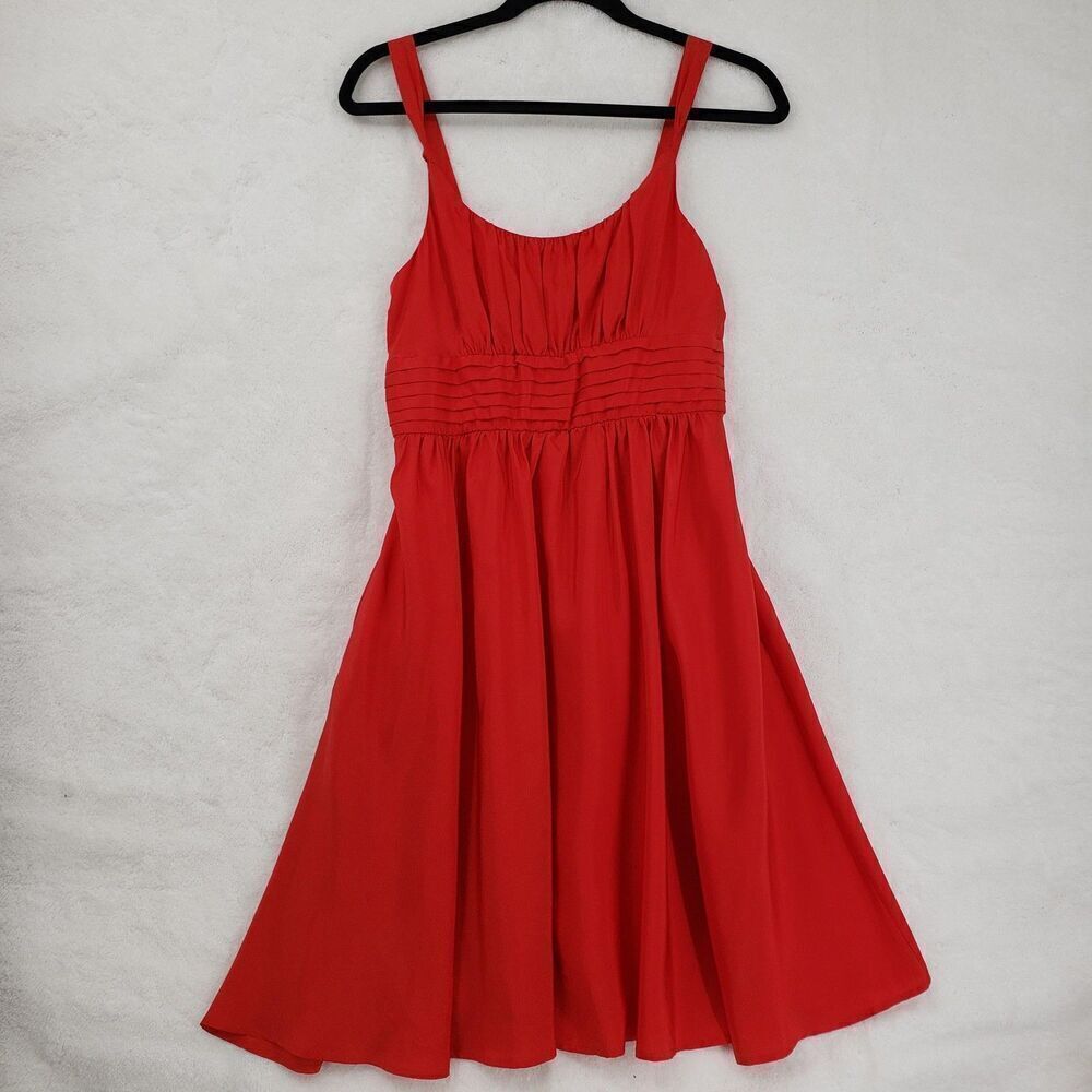 Anthropologie Moulinette Soeurs Dress Womens 6 Red Silk Pleated Sleeveless Lined